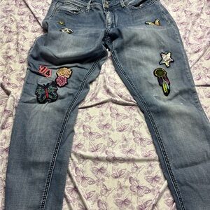 Indigo Rein Blue Jeans with Colorful Patches